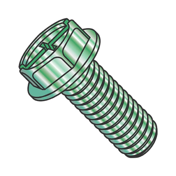Usa Industrials #10-32 x 1/4 in Combination Phillips/Slotted Flange Hex Machine Screw, Green Zinc Steel BULK-SCRW-6649 - main